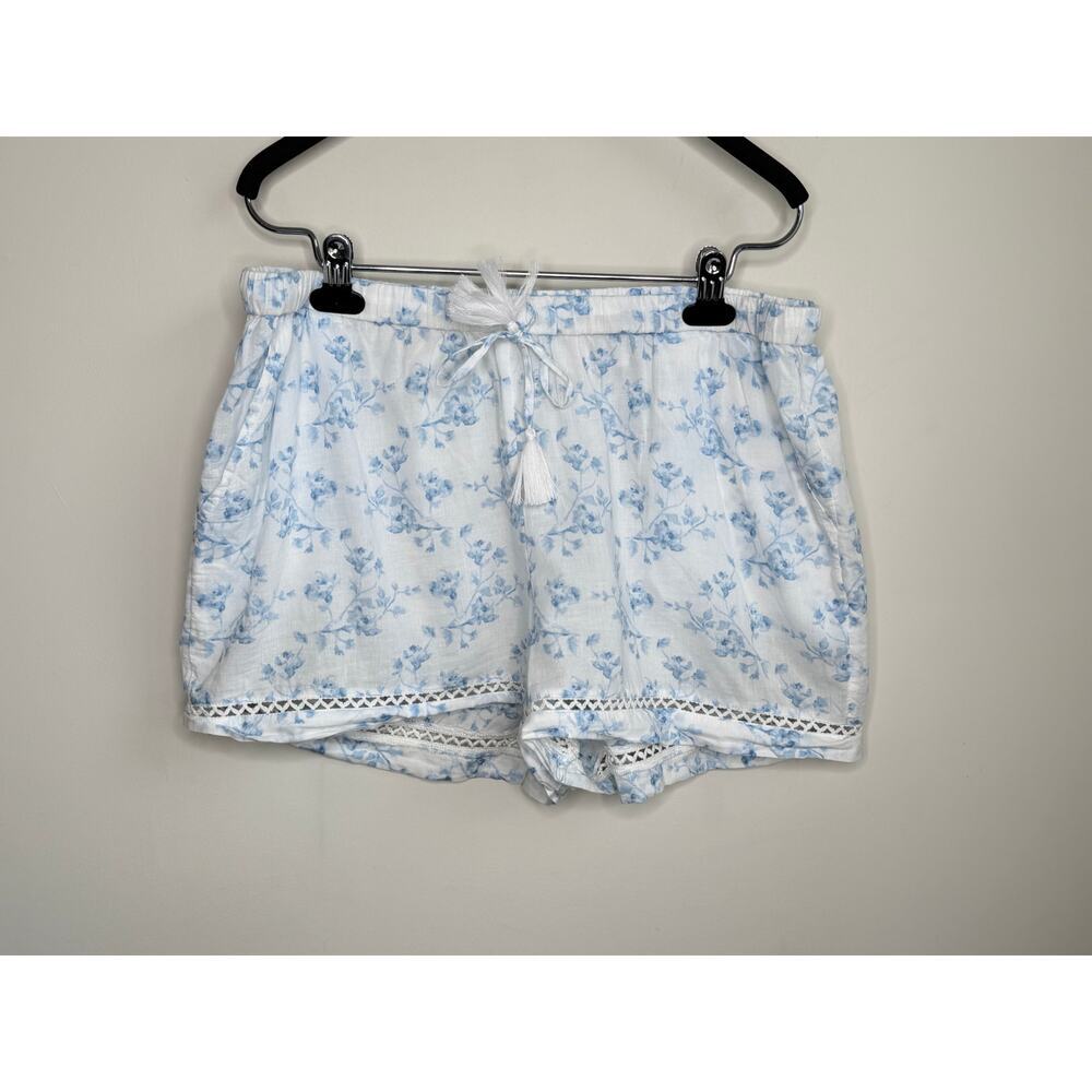 Caroline Constas 100% Cotton Floral Lace Sleepwear Short Blue White Womens Large - Picture 2 of 7